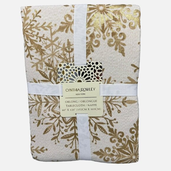 Cynthia Rowley Ornate Gold Snowflake Tablecloth 60x120 Sparkle Christmas Holiday - Picture 2 of 13